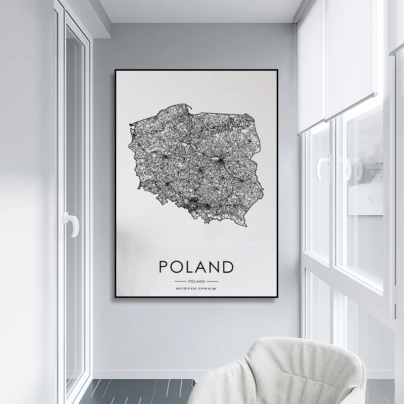 

Poland Country Road Map Nordic Living Room Decoration Canvas Poster Modern Home Decoration Art Print Painting