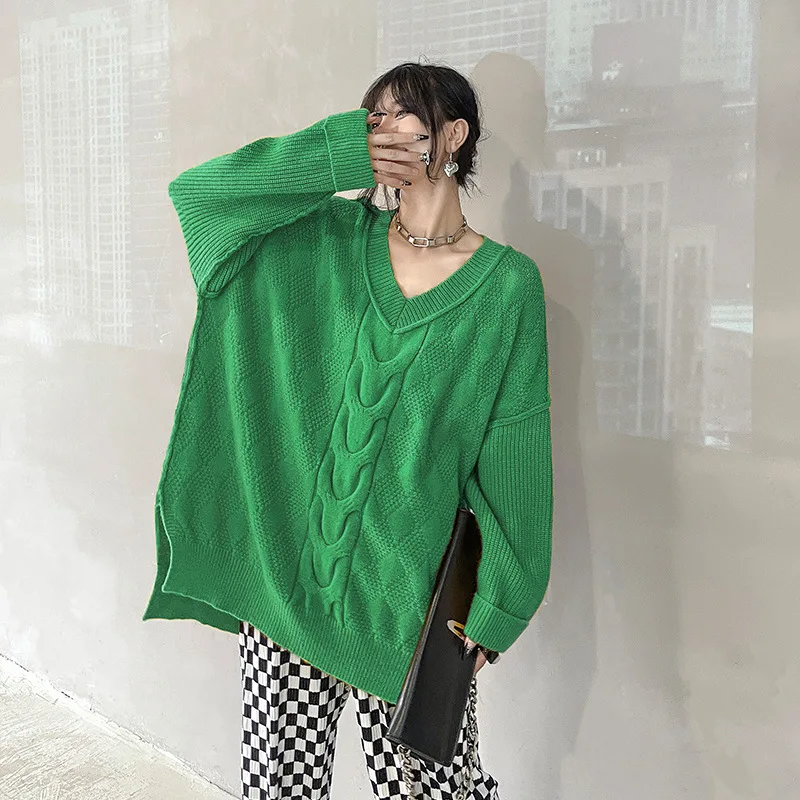 

Lady Sweater Autumn Winter New Fund V Gets Languid Lazy Wind Recreational Loose Big Code Bottom Knit Unlined Upper Garment