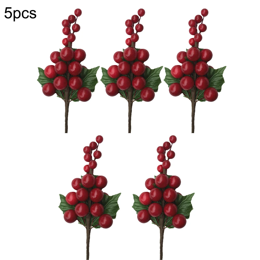 1/5 шт искусственные растения DIY имитация красных ягод ветка Рождественское
