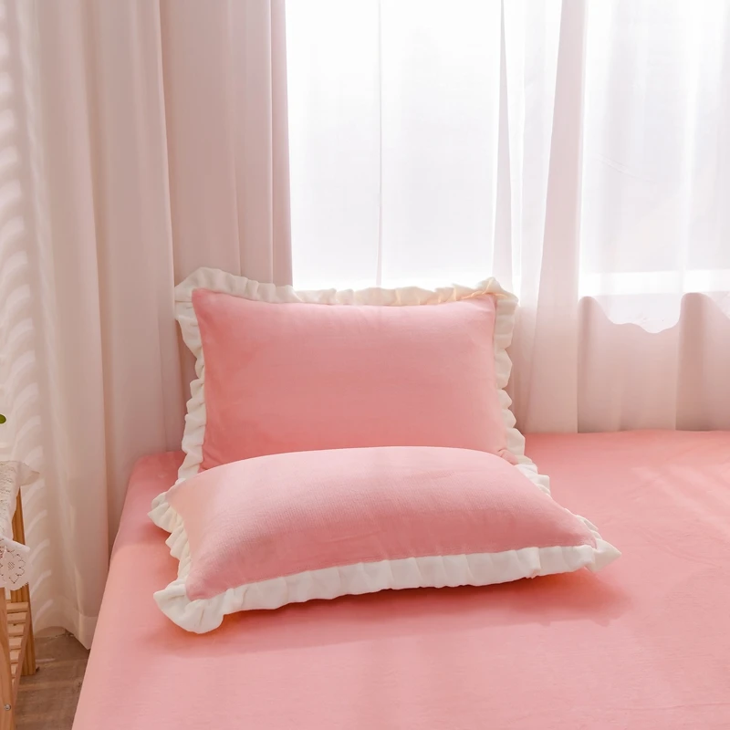 Розовая/зимняя 100% Хрустальная бархатная наволочка из молочного бархата