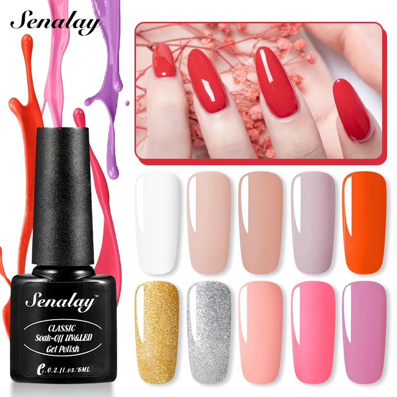 Набор гель-лаков SENALAY для ногтей 4 шт./6 шт. полуперманентный снятие топовым покрытием UV аксессуарами поли-арт гибридными лаками.