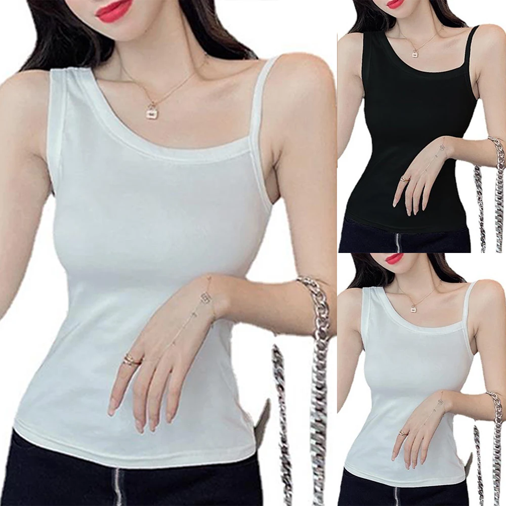 

Women's Summer Sleeveless Solid Color Asymmetrical Shoulder Strap Casual Vest