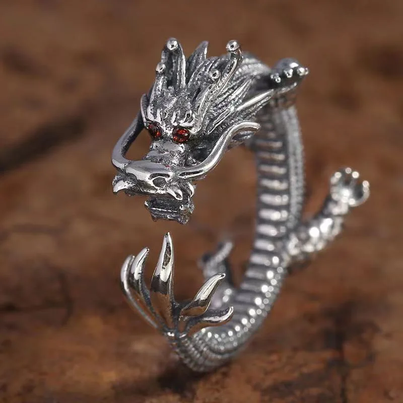 

Vintage Domineering Personality Opening Super Cool Thai Dragon Rings Motorcycle Party Rock Style Thumb Ring Men Male Jewelry New