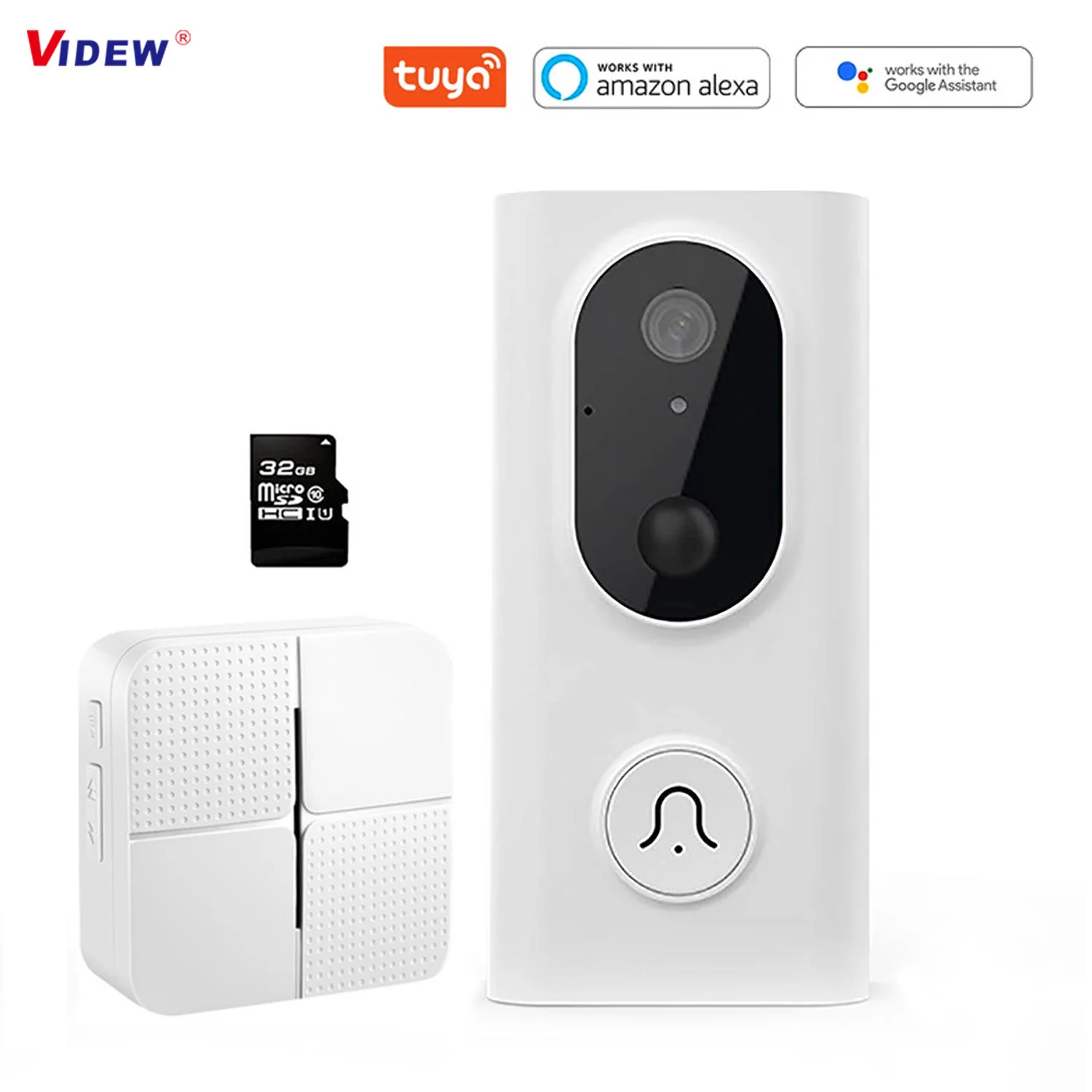 WiFi Video Doorbell Tuya Smart Home Wireless Door Bell Camera Night Vision Motion Detection Works with Alexa and Google Home