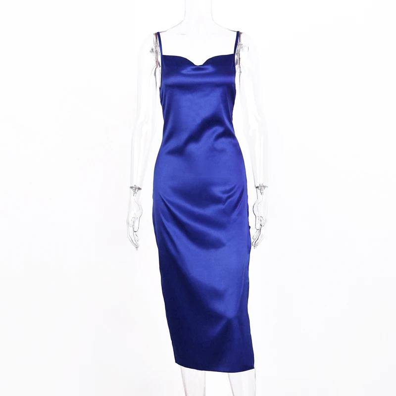 

2021 Spring Autumn Women Party Elegant Dresses Outfits Streetwear Satin Sleeveless Slit Sexy Slip Dress