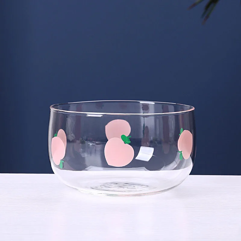 

Girl Heart Strawberry Dessert Bowl Household Transparent Heat-resistant Glass Salad Bowl Single Oatmeal Bowl Cute Fruit Bowls