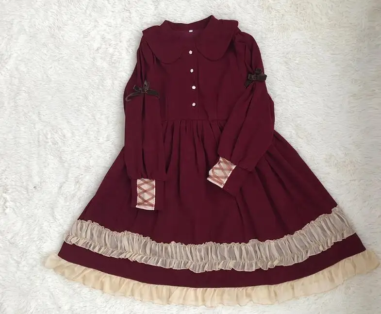 Only Red Dress Винтажное милое Пышное Платье в стиле Лолиты, платье принцессы с завышенной талией, осенне-зимнее женское элегантное платье с длинными рукавами и бантом, 3 цвета - Цвет: Only Red Dress