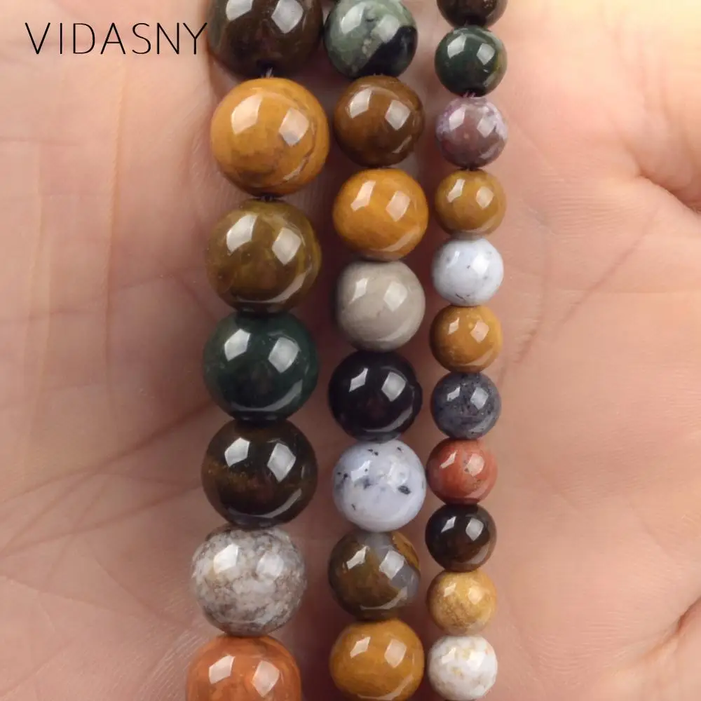 

Natural Mineral Ocean Stone Beads For Needlework Jewelry Making 6 8 10mm Round Spacer Beads Diy Handmade Bracelets 15''Wholesale