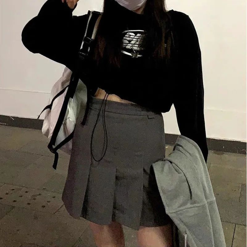 Плиссированная юбка HOUZHOU для женщин Милая Мини-юбка с высокой талией корейская