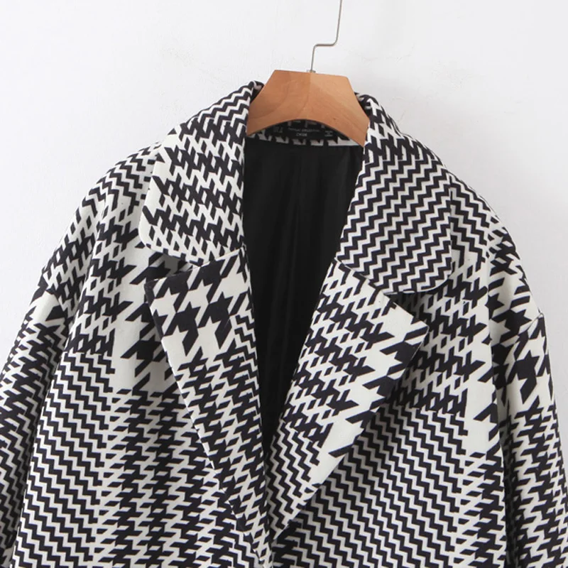 Женское шерстяное пальто на одной пуговице Элегантное длинное с принтом