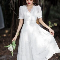 dress female small 2021 summer new embroidered floral skirt long skirt waist white french first love fairy dress