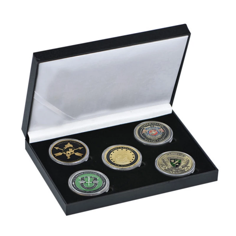 5pcs coins with box Мотивационные специальные летальные монеты спецназа Необычные чистые Позолоченные Соединенные Штаты армии спецназ вызов монеты - Цвет: 5pcs coins with box