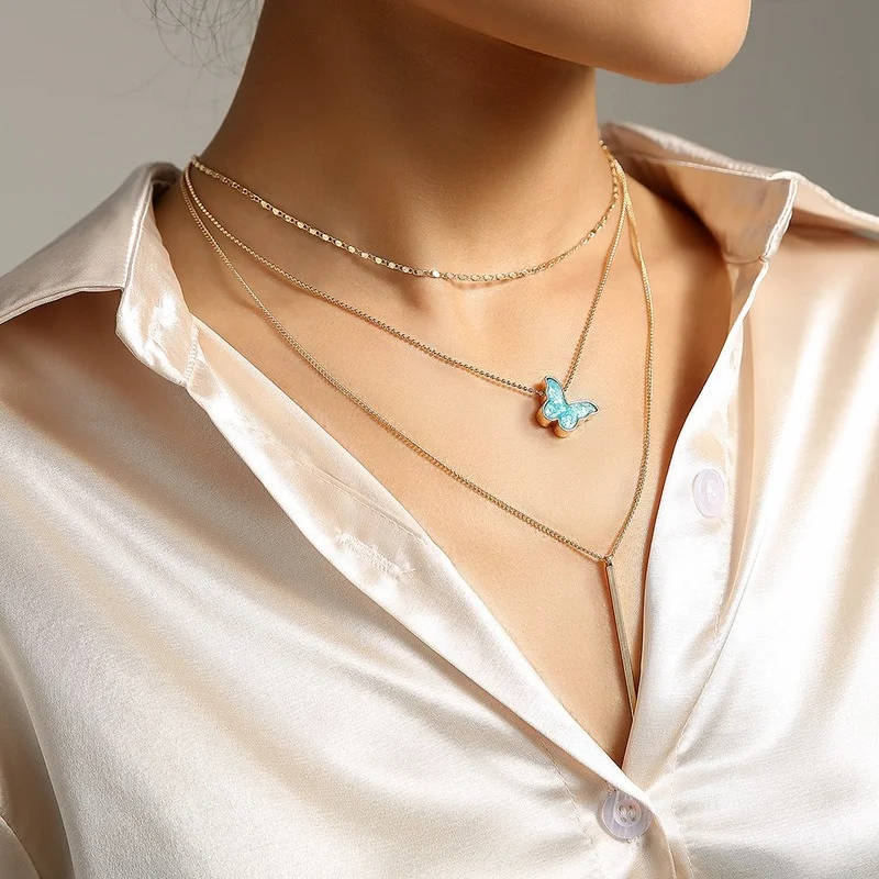 

Choker Multi-layer Women Casual Necklace Cold Style Simple Butterfly Pendant Necklace Fashion Link Chain Jewelry