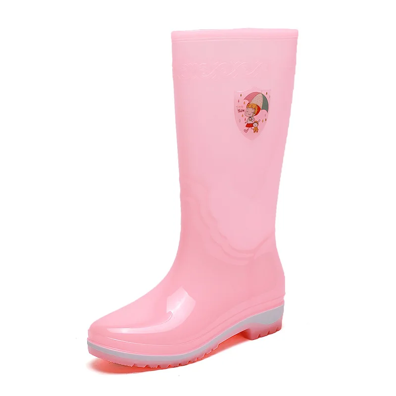 Rouroliu 2021 New High Rain Boots Women Outdoor Cartoon Jelly Water Boots Cute Slip-on PVC Rain Shoes