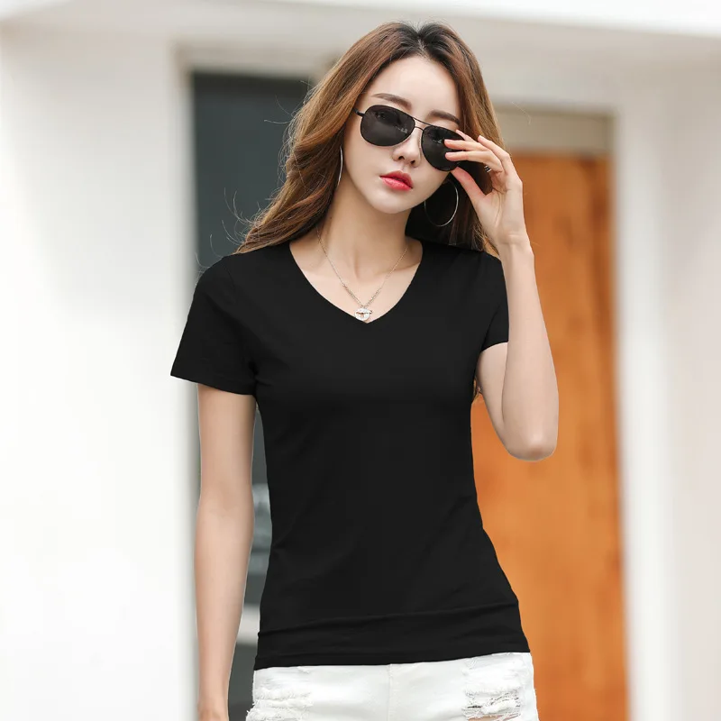 Футболка MRMT Женская хлопковая с коротким рукавом v образный вырез однотонная