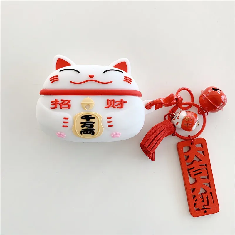

Lucky Cat Protective Cover for Huawei Freedbuds Pro Silicone Case for Freebuds 3 Wireless Bluetooth Headphone Cover Keychain