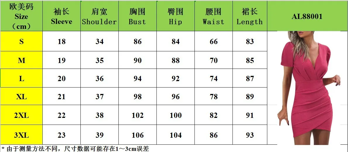 

Europe and the United States 2021 spring and summer short skirt deep V-neck pleated asymmetric short-sleeved hip sexy slim dress