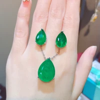 foydjew retro fashion simulated emerald paraiba water drop pear shaped earrings pendants simple womens necklaces jewelry sets