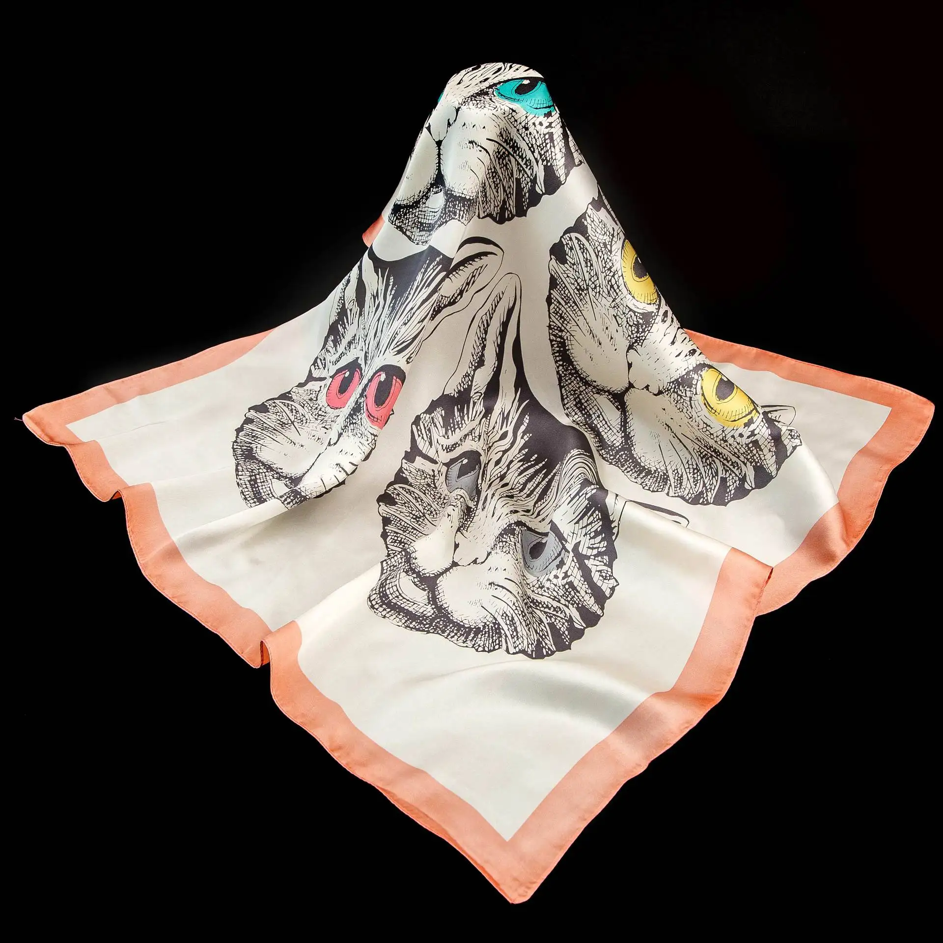 Модный кошачий платок с принтом шарф для волос женщин шелковые атласные сумочки