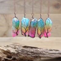 tri color crystal irregular colorful quartz point nugget pendant antique copper necklace handmade wire wrapped jewelryqc3130