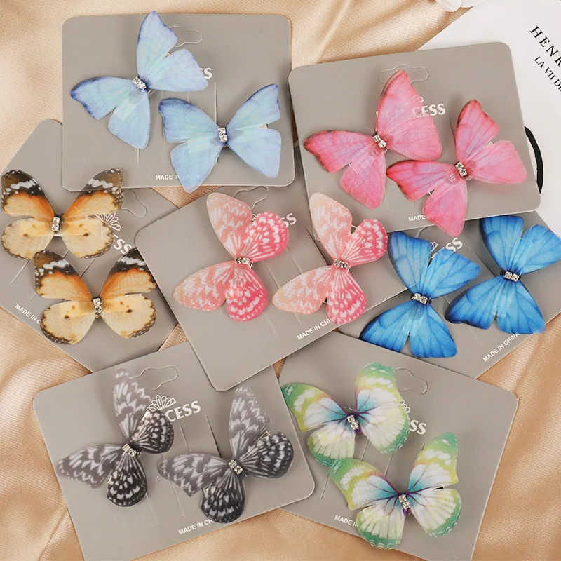 

European and American Temperament Chiffon Rhinestone Hair Clip Gradient Butterfly Duckbill Clip Side Clip To Clip Headdress