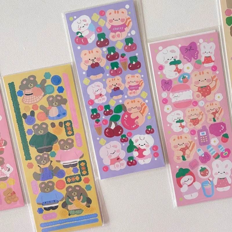 

Korea lNS Laser Cute Bear Ice Cream Cherry Stickers DIY Scrapbooking Junk Journal Stationery Mobile Computer Decoration Stickers