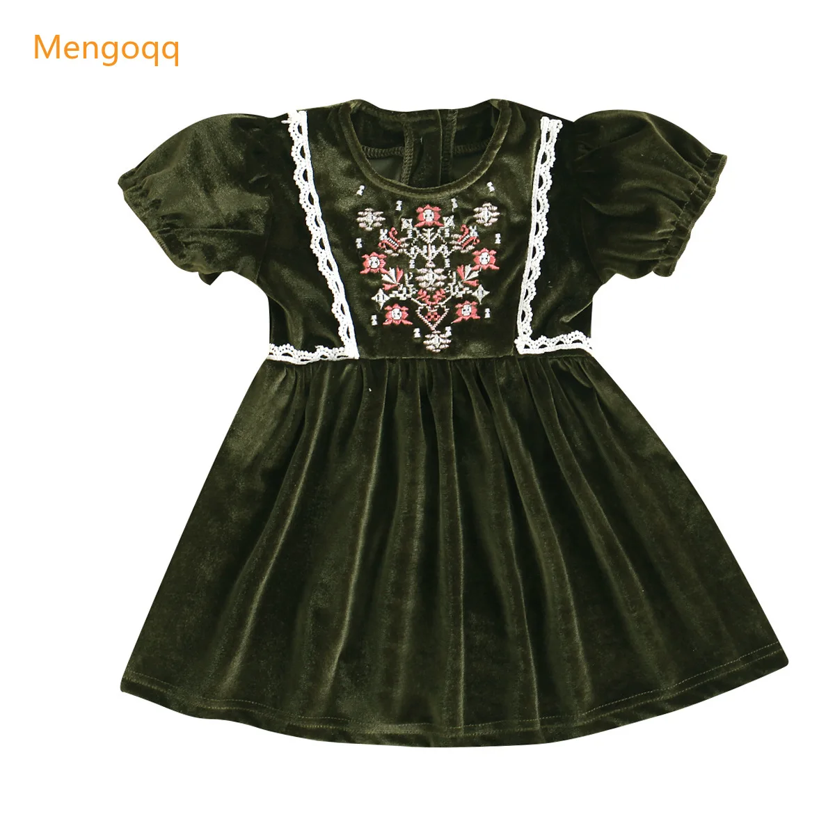 

Infant Baby Girls Summer Short Sleeve Embroidery Golden Velvet Lace Flower Knee-length Dress Toddler Kids Clothes 3-24M