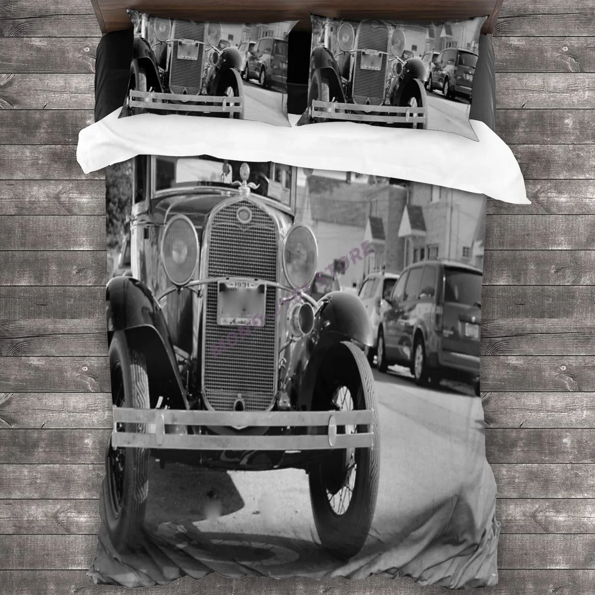 

1931 Model A Ford - Front View Full B&W Bedding Set Duvet Cover Pillowcases Comforter Bedding Sets Bedclothes