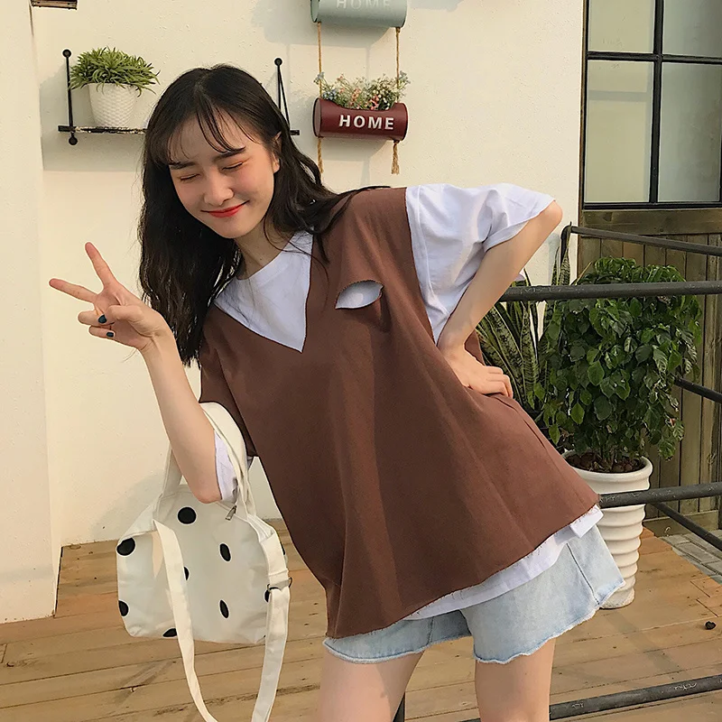 Популярная футболка с коротким рукавом стильная свободная одежда в необычном