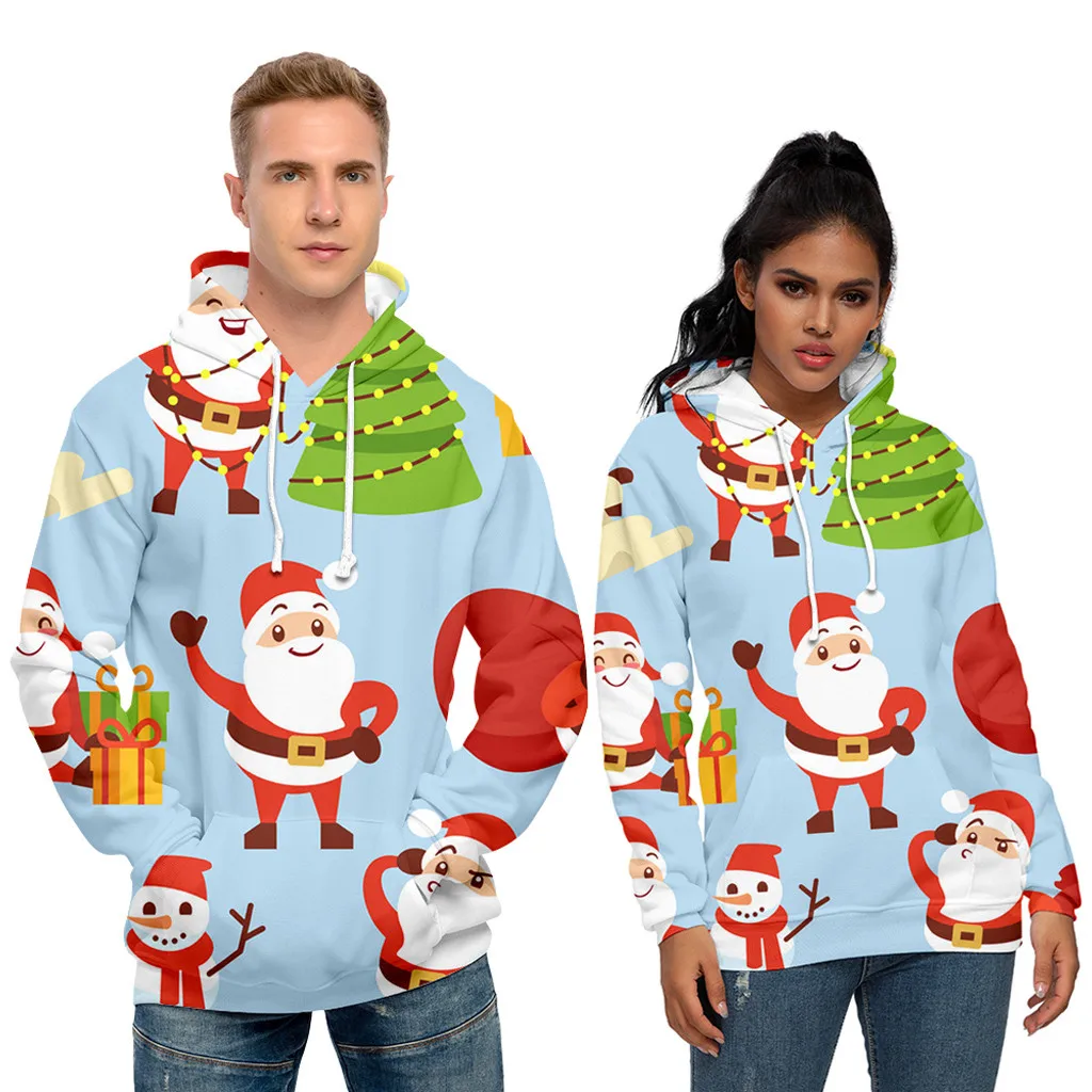 2020 женская зимняя Толстовка унисекс с рождественским принтом пуловер длинными