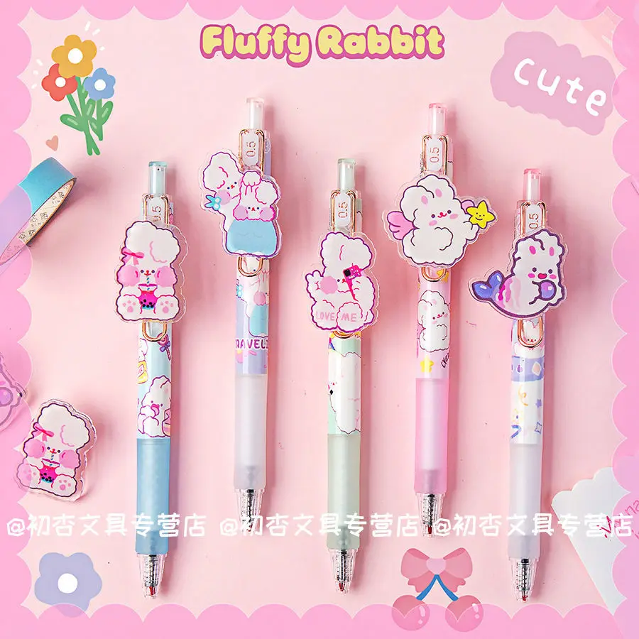 3/6PCS New Rabbit Gel Pen Stationery for School Supplies Kawaii Black Press 0.5 Large Capacity Quick Dry | Канцтовары для офиса и