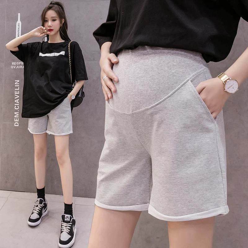 

386# Summer Thin Cotton Maternity Shorts High Waist Adjustable Belly Straight Loose Shorts for Pregnant Women Casual Pregnancy