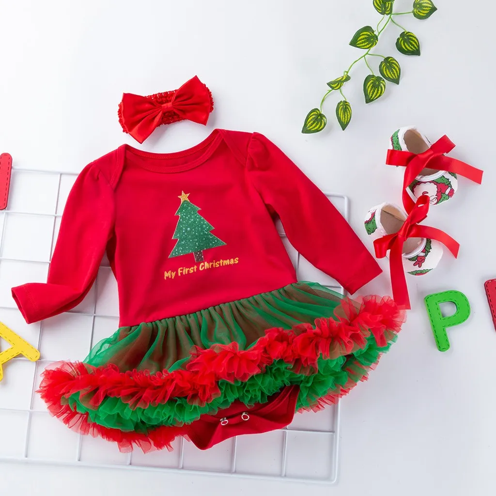 Рождественский комплект из 3 предметов для маленьких девочек зимний комбинезон с
