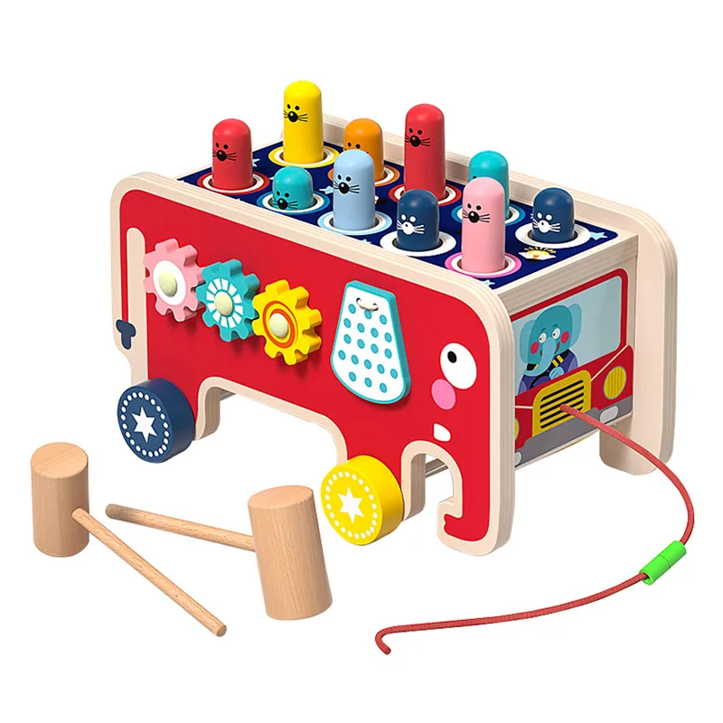 

Whack-A-Mole Hammer Pounding Baby Toddler Kids Wooden Fun Game Montessori Activity Toys For Children Elephant Beating Gophers
