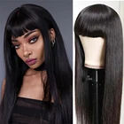 Парик из длинных прямых человеческих волос с челкой для чернокожих женщин, 10-30 дюймов, натуральный цвет, прямой парик с прямыми волосами, Омбре