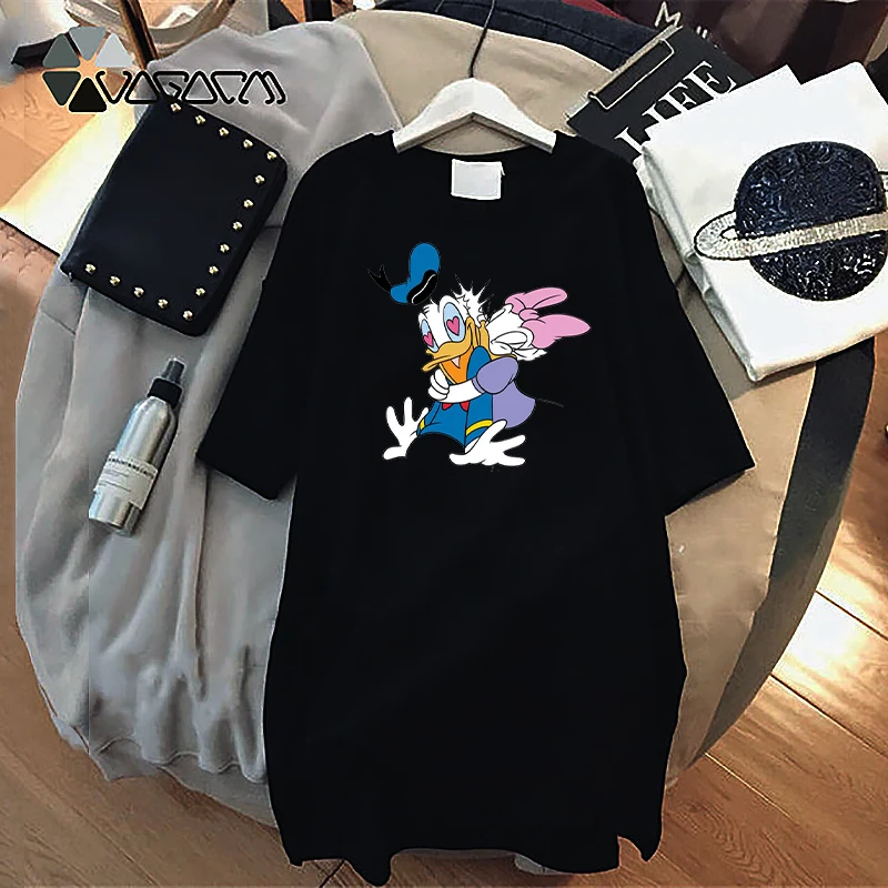 

Minnie Mickey Print Dress Plus Size Women Mini Cartoon Short Sleeve Dresses Harajuku Casual Loose Party Donald Duck Femme 2021