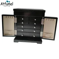 Wood Jewelry Storage Container European Style Multi Drawer Watch Ring Necklace Organizer Showcase With Mirror Jewelry Furniture