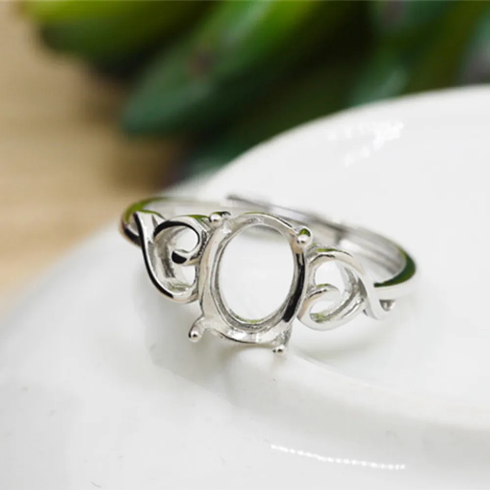 Joanlyn Ring Blank for 7x9mm/8x10mm Oval Cabochons White Gold Plated 925 Silver Adjustable Band Ring Base JZ404