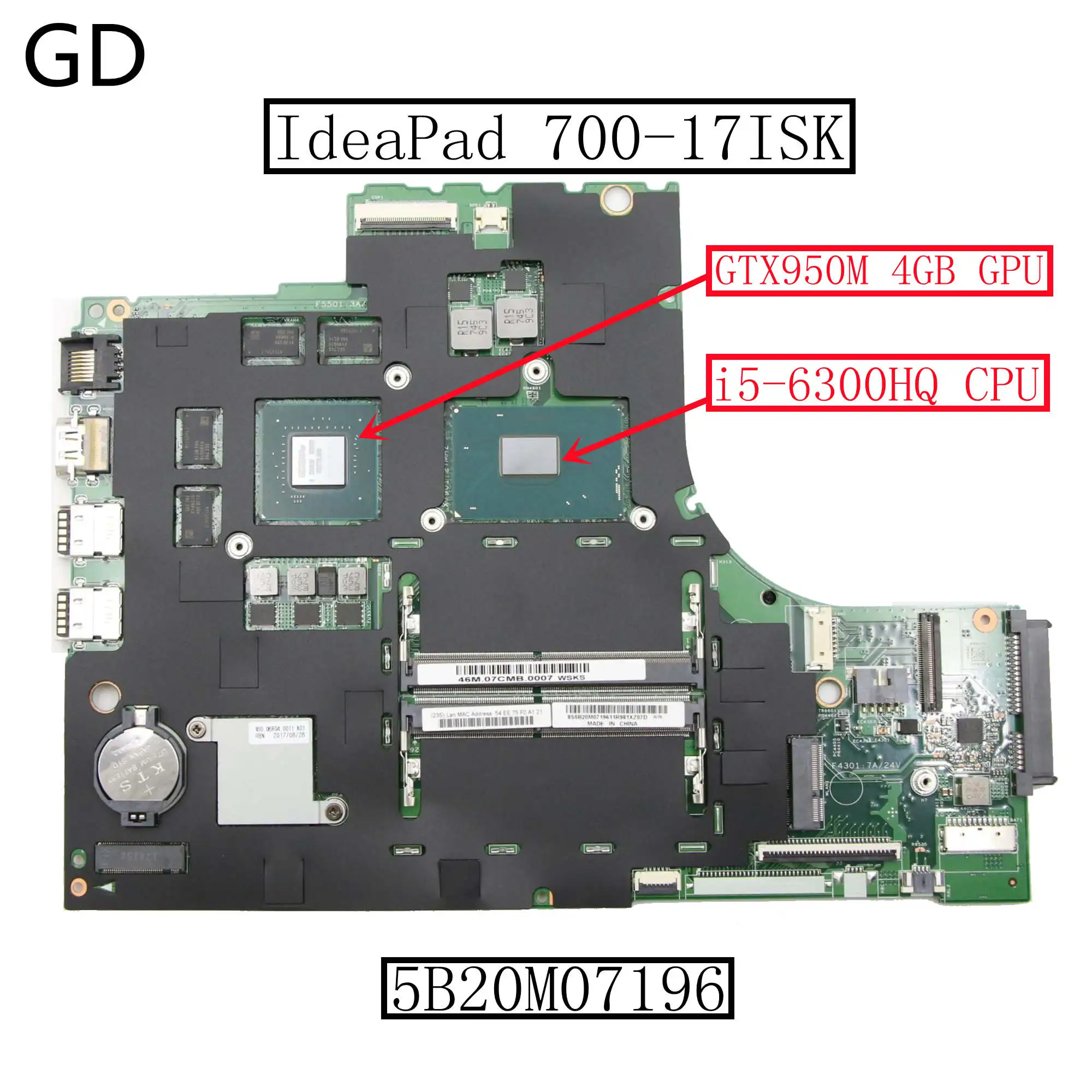 GD для Lenovo IdeaPad 700-17ISK материнская плата ноутбука 5B20M07196 со стандартным ЦП GTX950M 4 Гб GPU