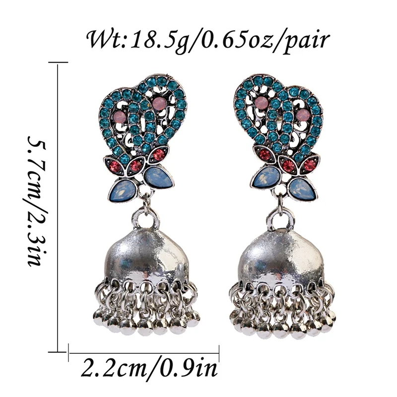 

Vintage Ethnic Women's Silver Color Beads Earrings Hanging Female Fashion Blue Rhinestone Flower Jewelry Ornaments