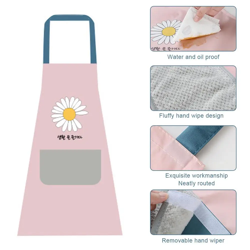 

3 Colors Adjustable Kitchen Apron Women'S Pocket Apron Waterproof and Oil-Proof Removable Hand Towel Apron For Cooking