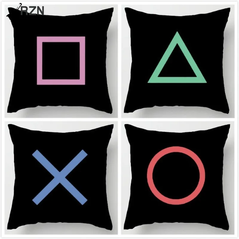

Hot Sale Customized Luxury Printing Style Throw Pillow Cover Custom Playstation Buttons Funny Vintage Style Square Pillowcase