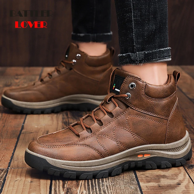 

High Quality Natural Leather Winter Boots Men Warm Ankle Snow Botas for Male Comfortable Outdoor Hiking Climbing Footwear