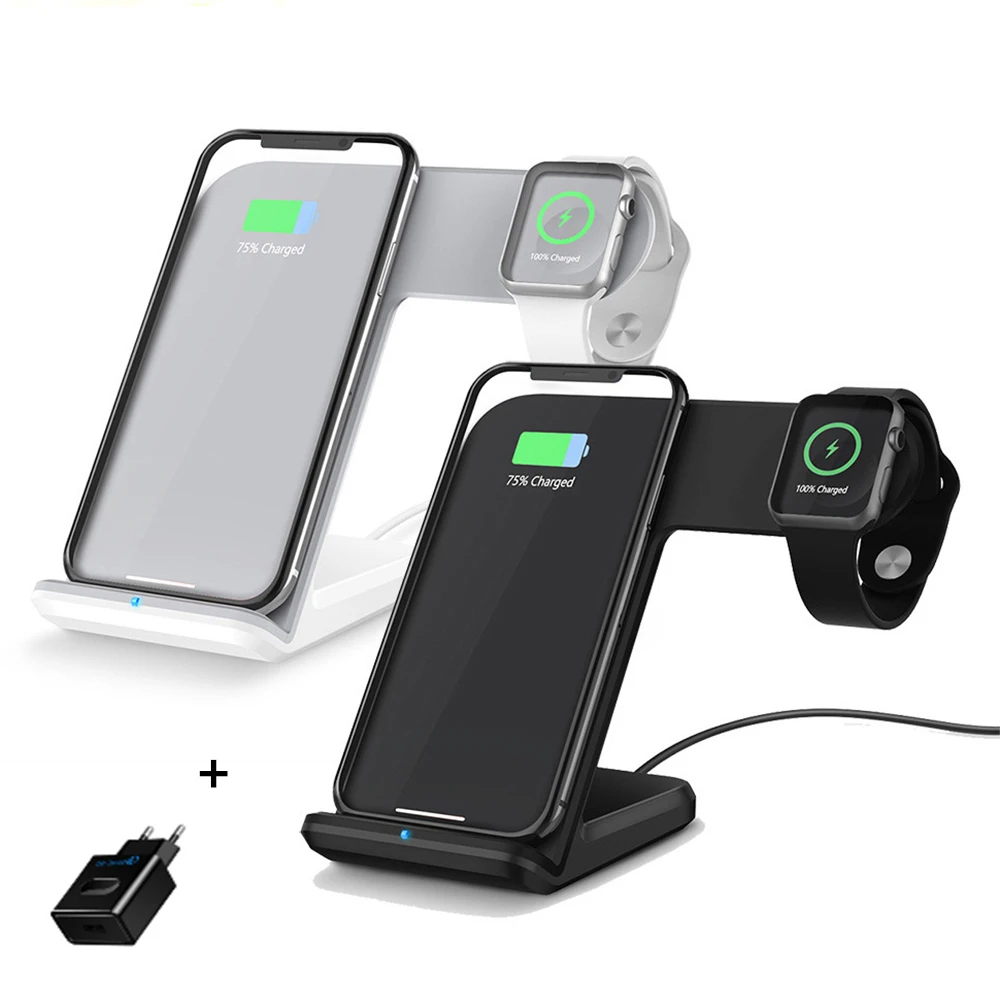 2 в 1 Быстрое беспроводное зарядное устройство Qi для Apple Watch 4 3 8 Plus X Xs Max QC 0 USB док