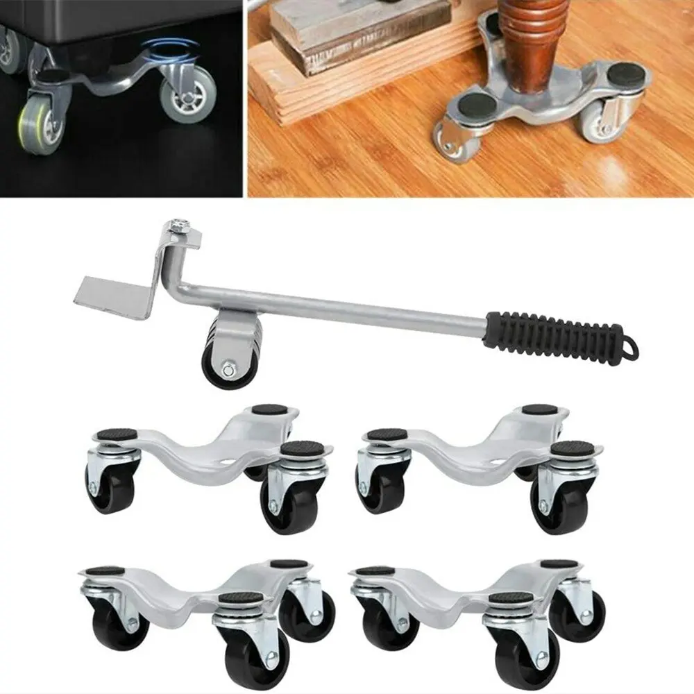 

5Pcs Furniture Slider Mover & Lifter Tool Kit Easy Moving System Roller Riser Roller Transport Trolley for Bulky & Heavy Loads