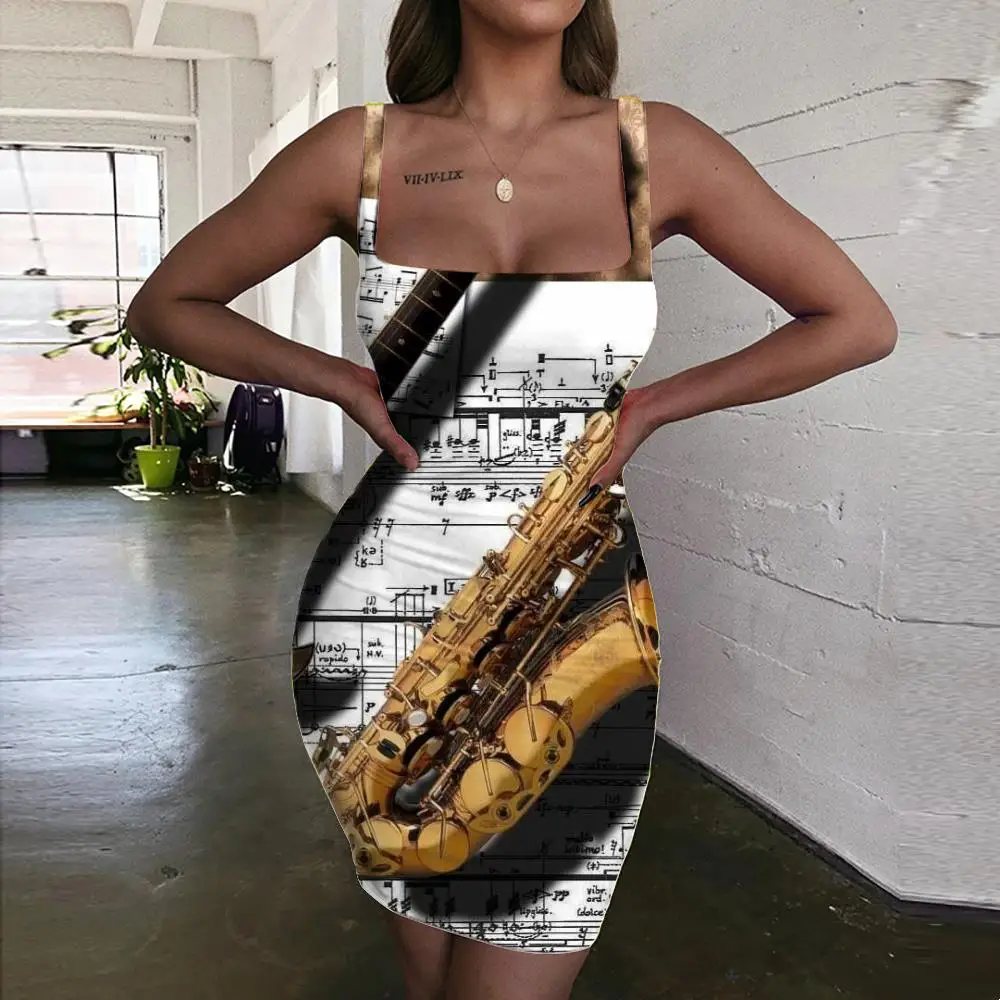 

Giyu Music Dresses Women Guitar Vestido Sexy Note Sundress Hip Hop Bodycon Dress Womens Clothing Club New Boho Fashion