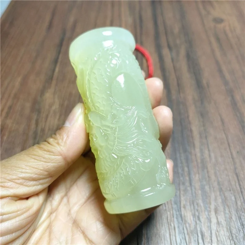 

Natural Chinese Sapphire Hand Carved Dragon Column Pendant Fashion Boutique Jewelry Men and Women Necklace Popular Gift