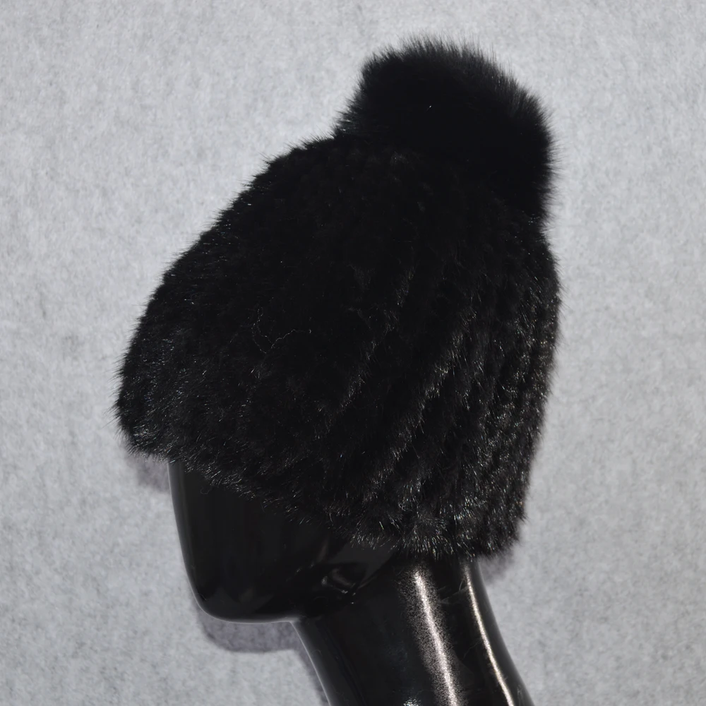 Женские вязаные шапки ручной работы зимние теплые из натурального меха норки