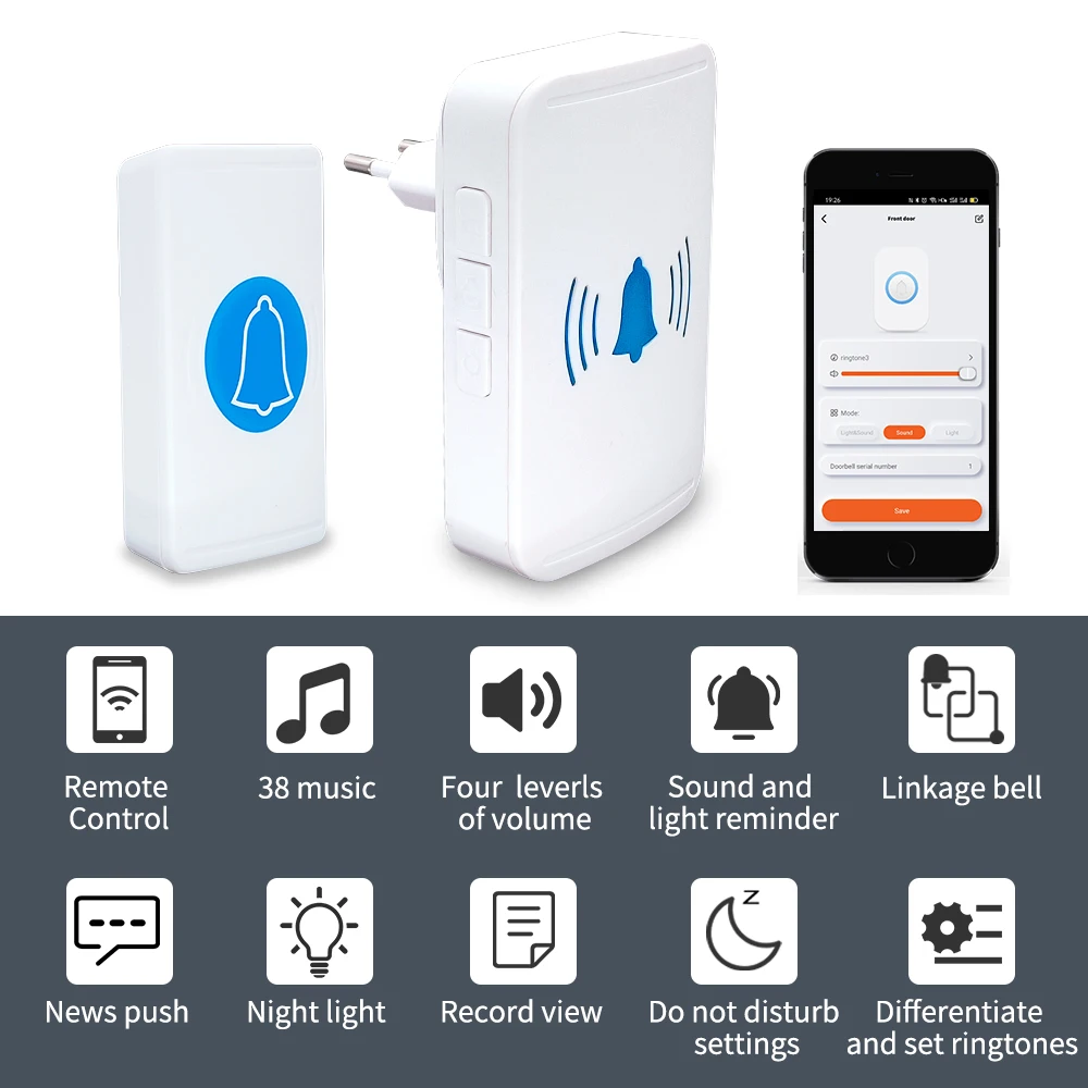 

Outdoor Wireless Doorbell Remote Monitoring Home Security Smart Chimes Door Bell Waterproof Powered by Tuya Smart Life APP
