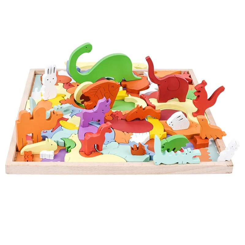 

2021 3D Color Animal Wooden Puzzle Early Childhood Enlightenment Toy Color Building Block Puzzle Toy for Kid Gift Montessori Toy